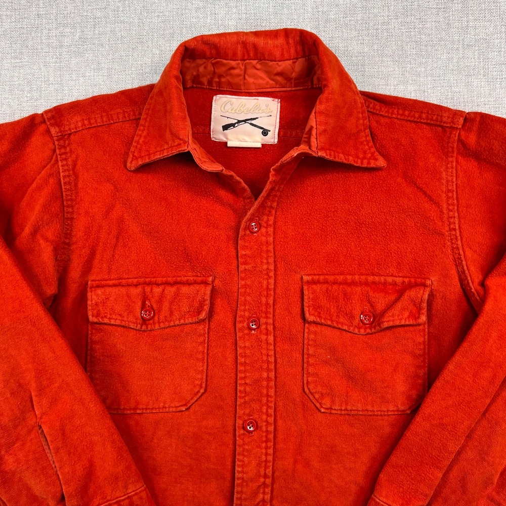 VTG 90s Cabela's Chamois Flannel Overshirt Button Up Men M Orange Heritage Cabin